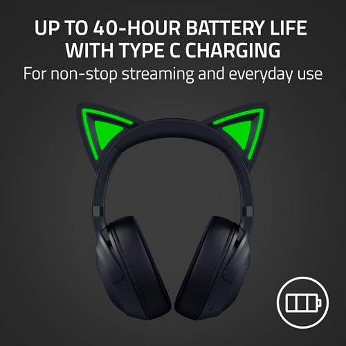 Image of Razer Kraken Kitty V2 BT Wireless RGB Headset: Chroma RGB Kitty Ears & Earcups - Bluetooth 5.2-40 mm Drivers - Noise-Cancelling Mics - Lightweight - 40 Hr Battery w /Type C Charging - Black