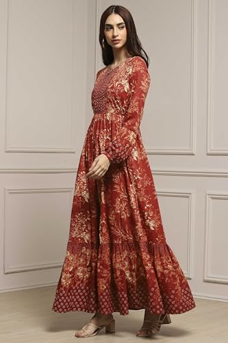 Image of BIBA Women Floral Printed Tiered Flared Dress