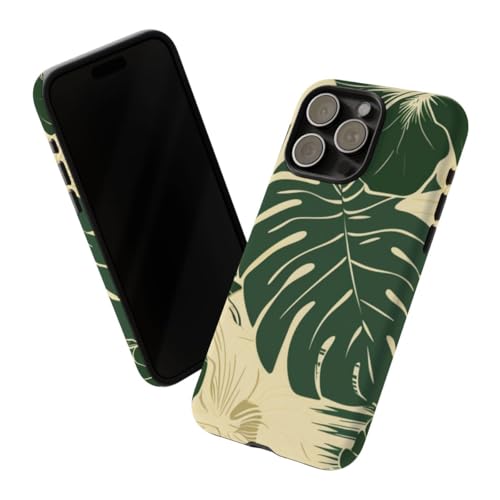 Coque rigide mate iPhone 15 Pro Max design feuilles tropicales et fleurs chic - 2