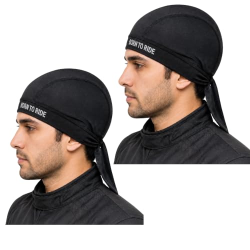 Image of Under Helmet Liner Cap for Men & Women | Inner Cap for helmat Breathable Sweat Absorbent Quick Dry Skull Cap | Tie-Back Helmet Inner Cap for Bike Riding, Cycling, Running & Outdoor (Black)