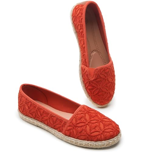 Image of BABUDOG Women's Flats with Flower Embroideried,White Lace Ballet Flats,Comfortable Dress Flats