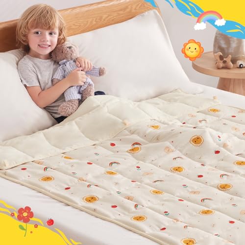anfie Weighted Blanket Kids(50"x60" 10lbs) Weighted Blanket Cooling Blanket for Sleeping,Throw Size Breathable Blanket with Premium Glass Bead(Beige Sun)