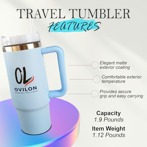Ovilon Premium Travel Tumbler with Handle – Insulated Hot & Cold Drink Cup, Easy Grip, Leak-Proof Lid, Stainless Steel Mug (Pink, 30oz) by Ovilon - Image 2