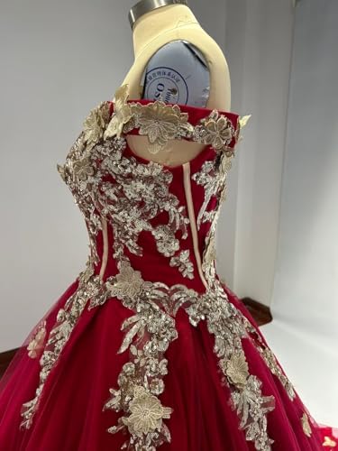 Youjiayi Off Shoulder Quinceanera Dresses Puffy Tulle Ball Gowns for Women Gold Appliques Sweet 16 Dresses4