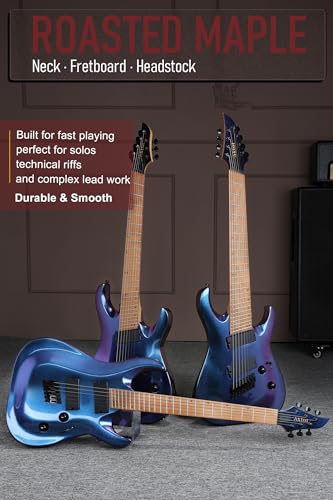 Image of AKLOT Multi-Scale 8-String Electric Guitar: Roasted Maple Neck with String-Through Bridge Electric Guitars Kit with Okoume Body, HH Pickup, Gig Bag, Strap, String Mute, Distortion Pedal, XRN-8 TB