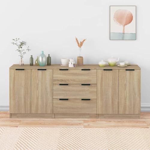 Swpsd Aparador de 3 piezas para bufé, armario lateral de madera de roble Sonoma, moderno para sala de estar, comedor, cocina, armario de almacenamiento, aparador de roble Sonoma, opción 2