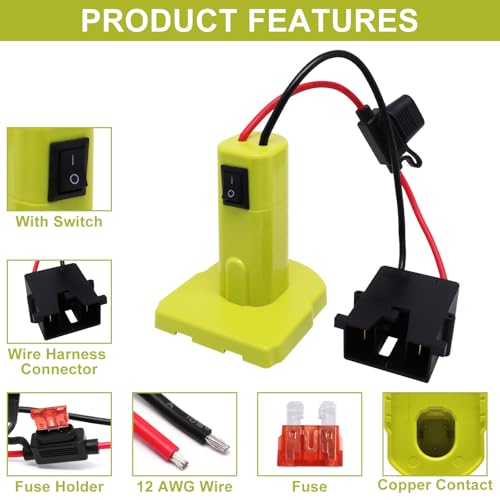 Sydien Power Wheels Adaptador de bateria para Ryobi 18V adaptador de bateria com conector de chicote