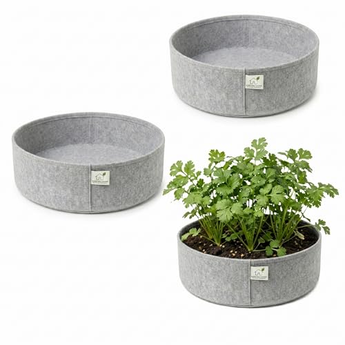 Image of 400 GSM Geo Fabric Round Grow Bags 15x6 Inch, Grey Planting Bags for Terrace and Kitchen Gardening Pack of 3