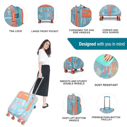 Image of uppercase JFK Plus 6800EST3TBL Cabin Eco Soft Trolley Bag, Dust Resistant Luggage Made of Sustainable Material, 8 Wheel Trolley Bag with TSA Lock,Travel Suitcase for Men & Women (Teal Blue)