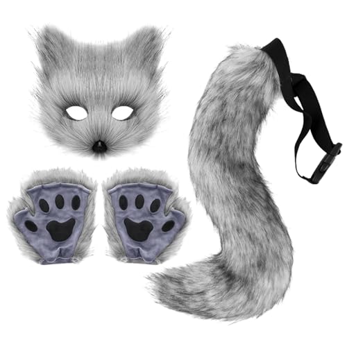 Halloween Furry Animal Accessory Set for Adults with Mask Tail Paw Gloves - image 2