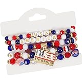 [ECVGHD] 人工クリスタル弾性独立記念日手作り積み重ね可能なブレスレットチャームを追加するための独立記念日手首ジュエリー