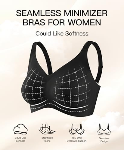 Image of Women's Minimizer Bra No Underwire Full Coverage Wireless Jelly Bra Plus Size Seamless T-Shirt Bra