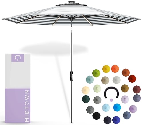 Image of Midtown Umbrellas LED Swilt - 9 Ft Solar LED Patio Umbrella, Matter Stripes