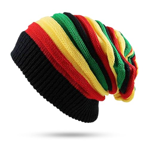 TUONYIS Chapeau Rasta, Chapeau de Reggae, Bonnet Rasta en Tricotée, jamaïcain coloré Bonnet, Hippie Crochet Ample Beret pour Cosplay Décoration de Fête, Hiver, Automne (Arc-en-Ciel)