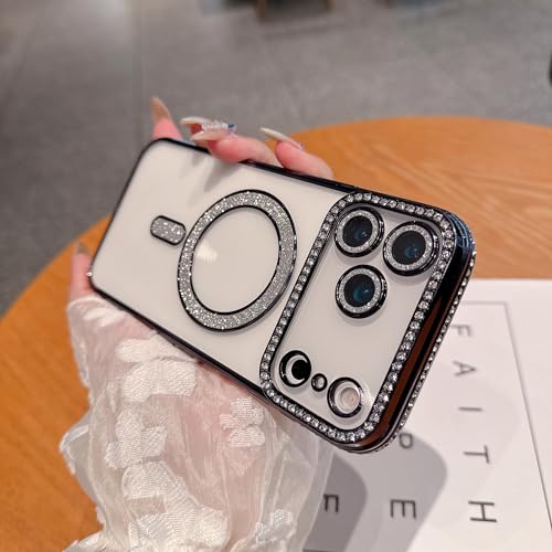 iPhone17 Pro Maxケース 6.9インチ 対応 可愛い キラキラ ラインストーン 背面全透明 ワイヤレス充電 ハイブリッド磁気ケース 耐衝撃性 米軍MIL規格の保護 カメラ保護 シンプル 韓国 人気 アイフォン17プロマックスケース かわいい