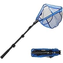 SANLIKE Fishing Net Folding Landing Net with Extra Long Telescoping Pole Handle, 37-98.4inch Rubber Coated Fishing Net for Easy Catch Release, Fish Net for Kids and Adults, 98.4"/ 71"/ 50.4"/ 43"/ 37"