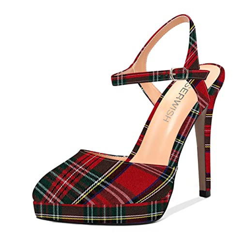 ROSERWISH Womens Party Sexy Patent Buckle Platform Evening Ankle Strap Pointed Toe Stiletto High Heel Pumps Dress Shoes 5 Inch