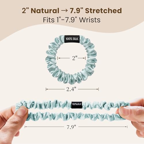 Image of THXSILK 100% Mulberry Silk Scrunchies 3-Pack, 25 Momme Mulberry Silk Hair Ties for Women, Sleek Low Profile Ponytail Holders with No Damage, for Fine Hair & Everyday Use, Ice Blue
