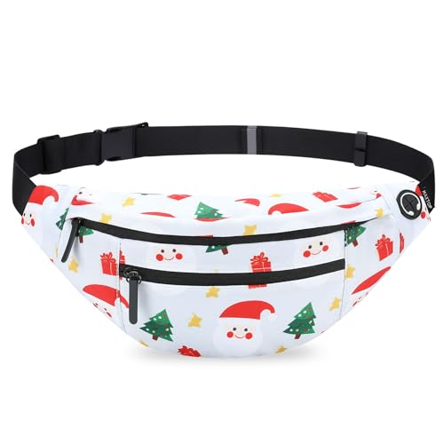 Image of MAXTOP Large White Christmas Fanny Pack with 4-Zipper Pockets, Christmas Gifts for Enjoy Festival Sports Workout Traveling Running Casual Hands-Free Waist Pack Crossbody Phone Bag Carrying All Phones