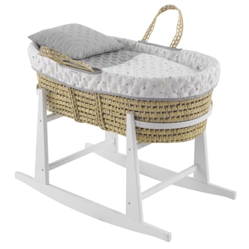 Cambrass-moisés para bebé con Soporte de Madera-capazo de Palma para los Primeros Meses del bebé-moisés de Mimbre con Asas para facilitar su traslado - House Azul 39x80x25 Cm