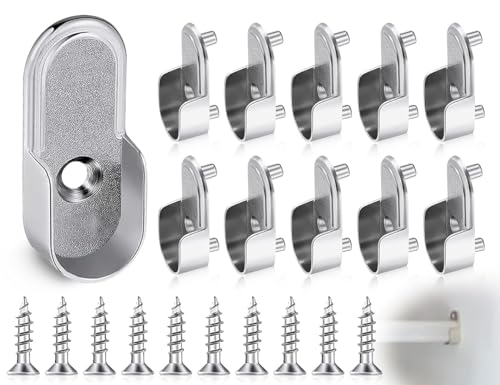 Lhbwhiz 10 Piezas Soportes para Barras para Ropa, Soportes para Barras para Ropa Ovalados de 15 mm, Soportes para Barras para Armario con Tornillos, Soportes para Barras con Soporte para Tubos