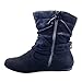 ABSOLEX Women Suede Fashion Slouch Mid Calf Low Heel Casual Slip On Ankle Bootie, Black, 7
