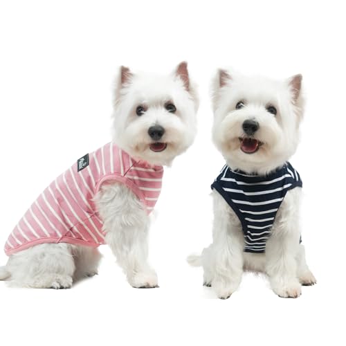 Image of MIHACHI Dog Shirts Cotton Striped T-Shirt, Summer Pet Clothes for Small Dogs, 2-Pack Soft Puppy Apparel Cat Tee, Sleeveless Lightweight, Quick Dry, Breathable,Stretchy, Pink Navy S