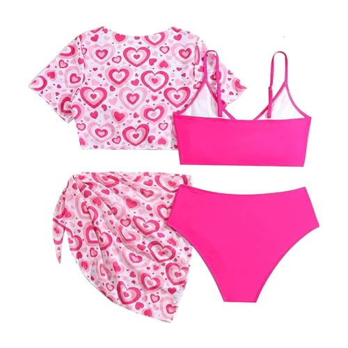 iiniim 4Pcs Cover Up Swimsuit for Girls Short Sleeve Swimwear Tankini Set Beach Skirts Boho Swimwear2