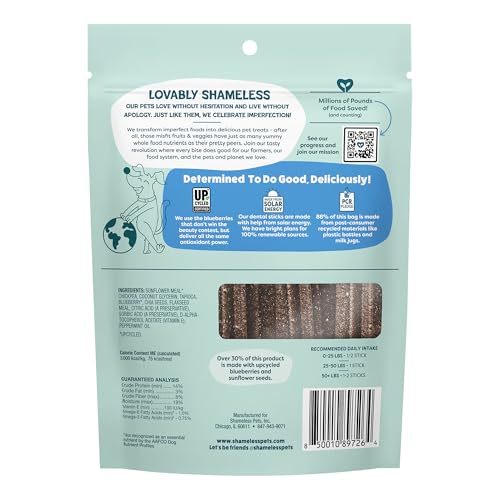 Shameless Pets Blueberry & Mint Dental Chews for Dogs, 8 Chews - Natural Dog Teeth Cleaning Treats with Fresh Breath Benefits | Grain-Free Dental Sticks for Small, Medium & Large Dogs - Image 3
