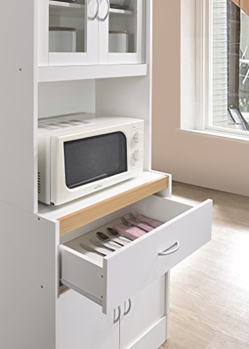 Hodedah Long Standing Kitchen Cabinet With Top & Bottom Enclosed Cabinet Space, One Drawer, Large Open Space For Microwave, White #TOP5