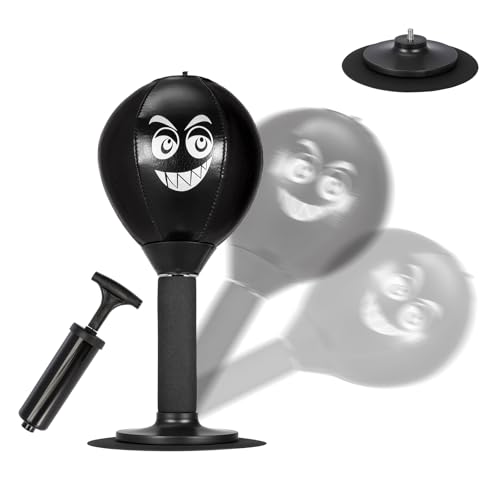 Desktop Punching Bag for Kids Adults Super Strong Suction Cup Base Speed Boxing Bag High Elastic Spring Reflex Punch Bag Durable PU Leather Rage Punch Ball for Office Home Desk Dark Black (Black)