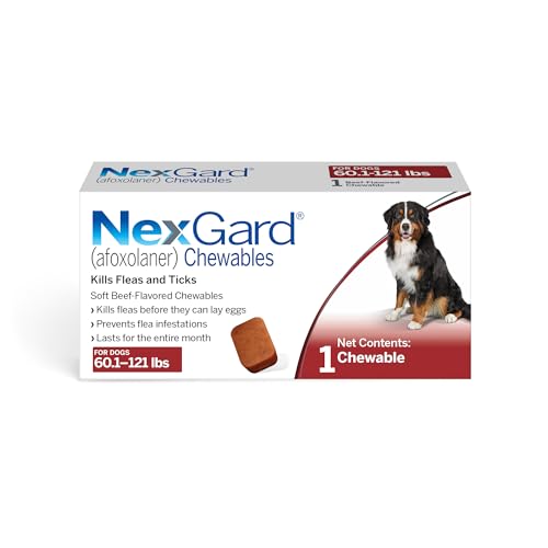 NexGard® (afoxolaner) Flea and Tick Protection for Dogs Oral Soft Beef Flavored Chewables, 60.1 to 121 lbs (Red Box) 1 Chew (1 Month Supply)