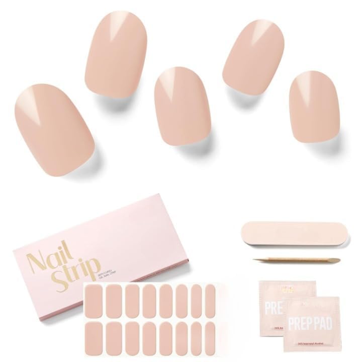 Semi Cured Gel Nail Strips With Sticker, 2 Alcohol Pads, File, Wooden Stick - UV Lamp Compatible, Salon Quality, Long Lasting, Easy to Apply & Remove (03 Light Lilac)