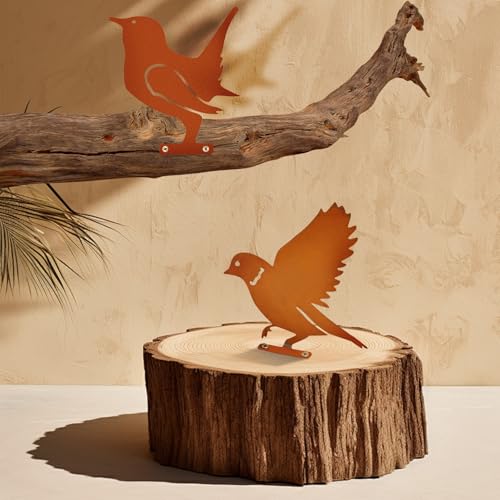 Adornos de pajaros resistentes de hierro con diseño rustico de 5 piezas para vallas 6