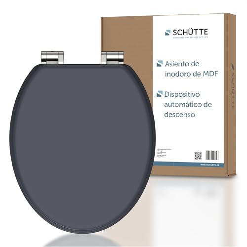 SCHÜTTE Tapa WC Madera Universal | Asiento de inodoro con dispositivo de descenso automático | Tapa vater WC Universal extraíble de irrompible | Tapa y gafas de hasta 250kg | SUNSET