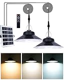 POBOMVOM Solar Pendant Light Outdoor Indoor, 1200LM Solar Shed Light with Motion Sensor/Timer/5 Lighting Modes, Waterproof LED Solar Lights for Inside House, Gazebo, Patio, Barn (Dual Lamps)