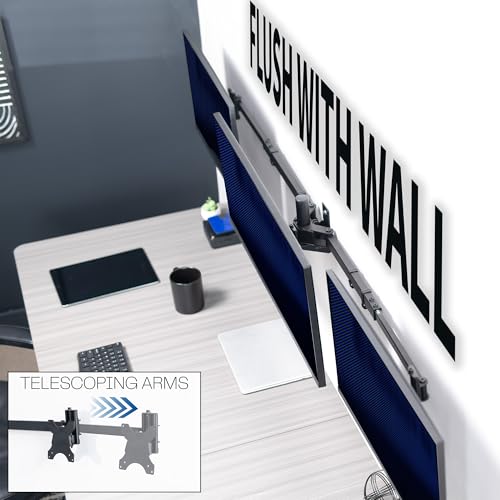 VIVO プレミアムトリプルモニターウォールマウント 最大22ポンドまでの3つのスクリーン用 センターブラケットに最大38インチのウルトラワイドに対応 調節可能な伸縮アーム、フラッシュウォールセットアップ、ブラック、MOUNT-TS03C