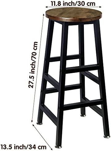 Tektalk Round Bar Stool Square Leg Vintage Rustic Brown Easy Assembly for Home Kitchen Counter - Set of 2