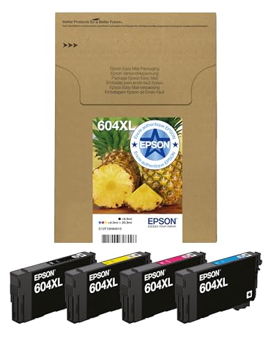 Epson Multipack Cartouches d’Encre Authentique Ananas 604XL 4 Couleurs | EasyMail : Moins de Plastique | N, C, M, J | 1x 8,9 ML, 3X 4 ML | Fabriqué par la Marque