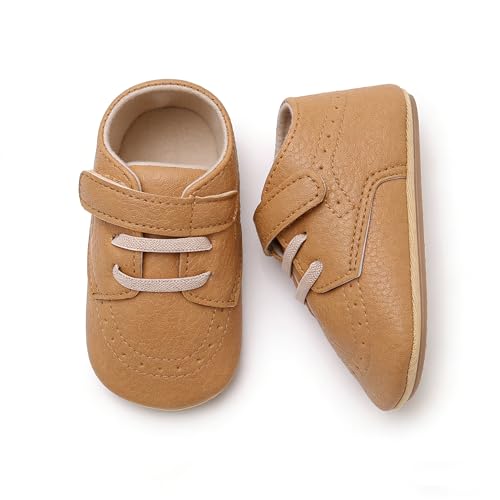 Image of SOFMUO Baby Boys Girls High Top Ankle PU Leather Sneakers Soft Rubber Sole Infant Moccasins Newborn Oxford Loafers Anti-Slip Toddler Wedding Uniform Dress Shoes