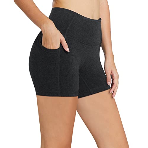 BALEAF Women s 5  High Waist Workout Yoga Running Compression Exercise Volleyball Spandex Shorts with Pockets Charcoal Gray XL