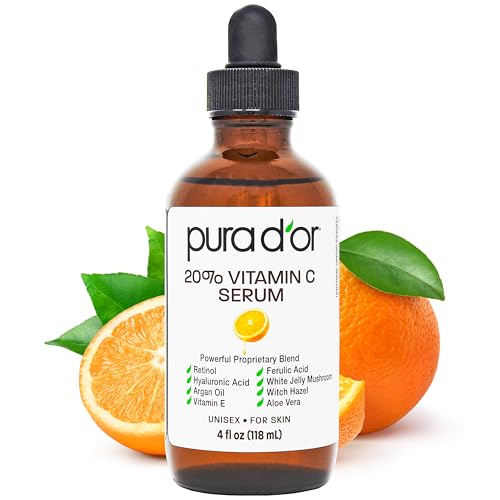 PURA D'OR 20% Vitamin C Serum 4 Oz - Lightweight Maximum Strength...