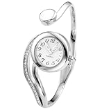 Top Plaza Fashion Women's Bangle Cuff Bracelet Analog Watch - Silver Tone