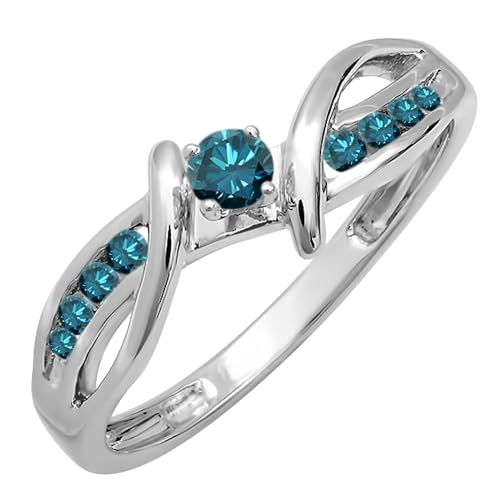 Dazzlingrock Collection - Anillo de compromiso para mujer, 0,25 quilates (quilates) 10 K, diamante redondo azul, anillo de compromiso de 1/4 quilates, oro blanco Dazzlingrock Collection - Anillo de compromiso para mujer, 0,25 quilates (quilates) 10 K, diamante redondo azul, anillo de compromiso de 1/4 quilates, oro blanco