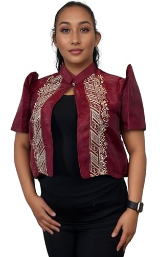 Handmade Kapamilya Filipiniana Bolero for Women – Elegant Maroon Modern