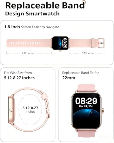 Image of Quican Smart Watches for Women, Compatible for iPhone & Android | Fitness Tracker Watch with Alexa & Calling, Heart Rate Sleep Monitor, Waterproof, Gifts for Women,1.8 Inches Light Pink