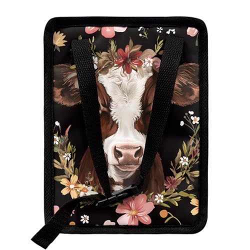 Image of Talayituse Cow Flower Print Car Trash Can, Portable Auto Garbage Bin Multifunctional Vehicle Interior Accessories with Adjustable Straps Universal Fit Truck SUV Sedan