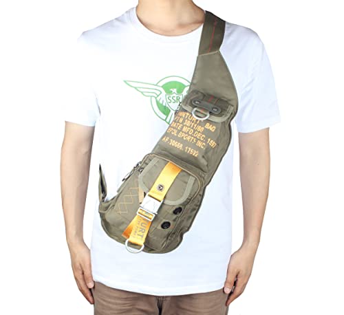 Innturt Nylon Sling Bag Daypack Chest Bag Messenger Backpack Outdoor Army Green & Yellow - Thumbnail 2
