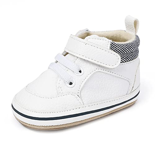 Image of SOFMUO Baby Boys Girls High Top Ankle PU Leather Sneakers Soft Rubber Sole Infant Moccasins Newborn Oxford Loafers Anti-Slip Toddler Wedding Uniform Dress Shoes