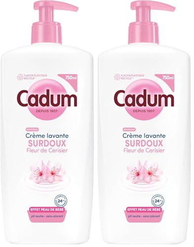 Cadum Crème Lavante Fleur de Cerisier & Huile d'Amande Douce Bio - Soin 24h Anti-Dessèchement - Formule Hypoallergénique pH Neutre Sans Savon - Toute la Famille dès 3 ans - Flacon 100% Recyclé